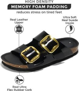 Project Cloud Genuine Leather Flat Sandals for Women 2025 Comfortable Beach Essentials Womens Sandals Memory Foam Vacation Essentials Slides for Women Footwear (Santorini) - Image 3