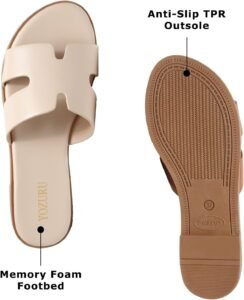 Yozuru Womens Flat Sandals Open Toe Dressy Summer Sandals Comfortable Casual Slip on Leather Slides Sandals for women - Image 2