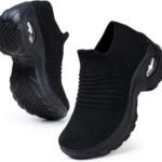 HKR Women's Walking Shoes Arch Support Non Slip Work Shoes Breathable Knit Upper Lightweight for Plantar Fasciitis