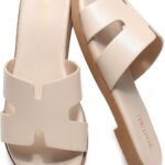 Yozuru Womens Flat Sandals Open Toe Dressy Summer Sandals Comfortable Casual Slip on Leather Slides Sandals for women