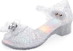 Princess Sandals Jelly Shoes for Girls, Snow Queen Little Girls Toddler Glitter Dress Flats with Bow Birthday Frozen Inspired Party Cosplay Costumes