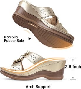 TEMOFON Womens Wedge Sandals Leather: Dressy Sandal, Rubber Sole, Comfortable Walking, Casual Slip on Summer Shoes, Size 5-11 - Image 5