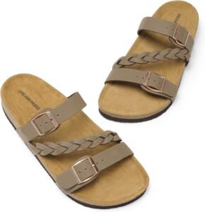 DREAM PAIRS Women's Slides Soft Cork Footbed Sandals Comfortable Walking Slip-on Flat Sandals Arch Support Adjustable Buckle Braided Straps Slippers - Image 4