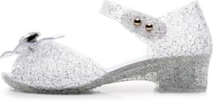 Princess Sandals Jelly Shoes for Girls, Snow Queen Little Girls Toddler Glitter Dress Flats with Bow Birthday Frozen Inspired Party Cosplay Costumes - Image 4
