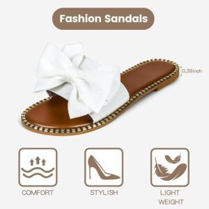 Women's Bow Knot Slides Open Toe Flat Sandals Summer Slip On Slippers - Image 3