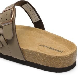 DREAM PAIRS Women's Slides Soft Cork Footbed Sandals Comfortable Walking Slip-on Flat Sandals Arch Support Adjustable Buckle Braided Straps Slippers - Image 5